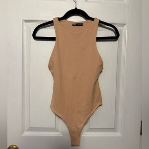 Zara Beige High-Neck Sleeveless Bodysuit